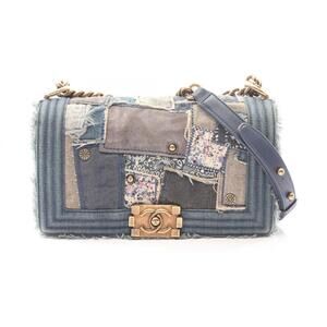 Chanel Boy Patchwork Shoulder Bag Handbag Denim Women's Blue Multicolor A67086